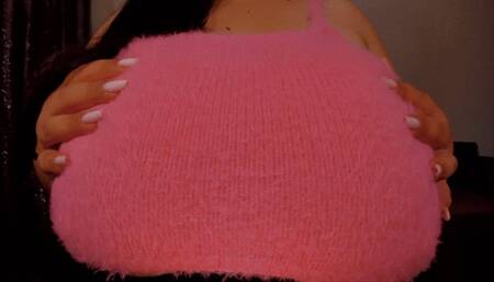 Tease you in a fluffy pink top