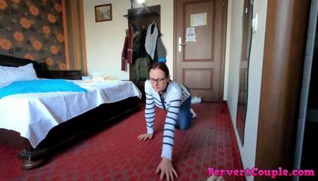 Milf with my belt around her neck getting her throat fucked