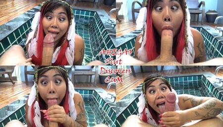 AHEGAO Slut discovers cum
