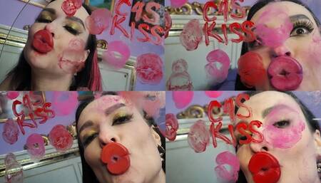 Powerful juicy kisses and licking glass sheet