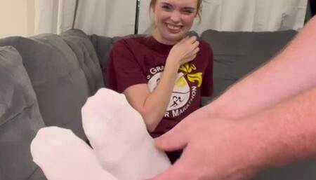 Tickled while tied to the couch