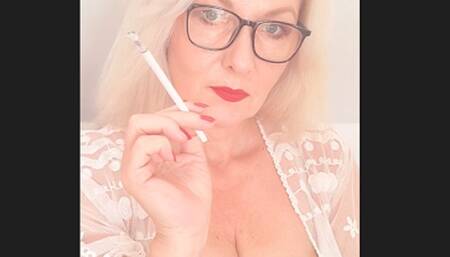 Smoker Mummy smokes Capri 120s and looks like an angel*lace blouse*red fingernails*red lipstick*eye glasses*elegant smoking*classic smoke*