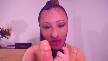 Episode 391  JOI for nylon encased face, 2 nylon stocking masks - a black sheer stocking (ff stocking), a tan fully fashion stocking, nylon face close to face, cum encouragement for a nylon face