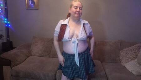 MILF dancing in school uniform with no underwear