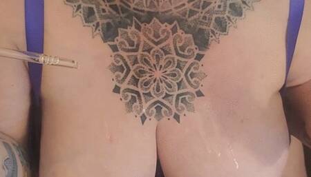 BBW, big tits, pierced nipples Oily Titwank Titty fucking