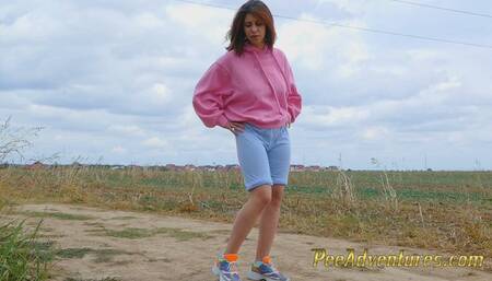 Intense fitness outdoor makes her pee her pants