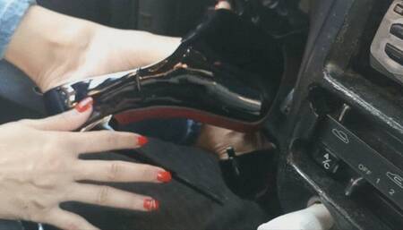 Katherine super sexy driving and pedal pumping on skyhigh heel pumps