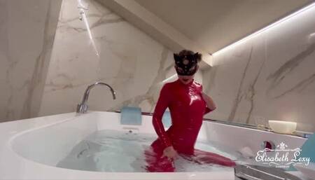 JOI in sexy red latex suit