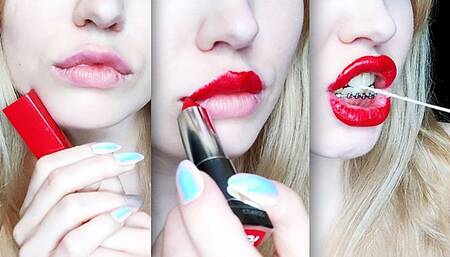 Blonde and red lipstick