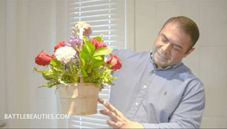 scientist brings flowers and shrinks you down