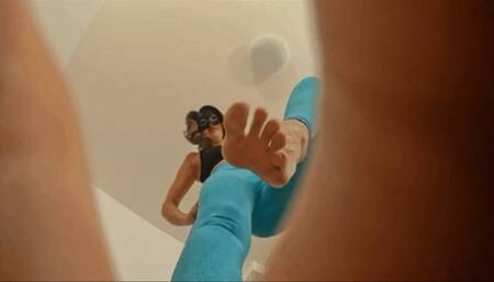 Tiny foot slave crushed under my big bare feet