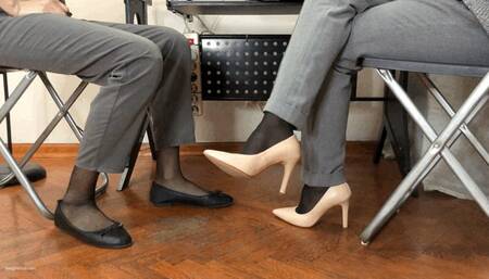 FIRED EMPLOYEE GETTING BACK AT HER BOSS BY TICKLING HER FEET AT THE OFFICE - MP4 HD