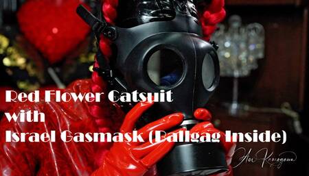 Red Flower Catsuit with Israel Gasmask (ballgag inside)