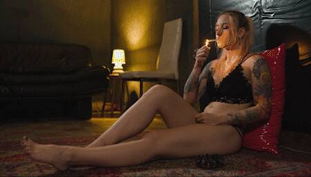 Smoking barefoot on the carpet FHD MP4