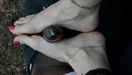 Oily outside milf&bbc footjob, do you think they saw us?!