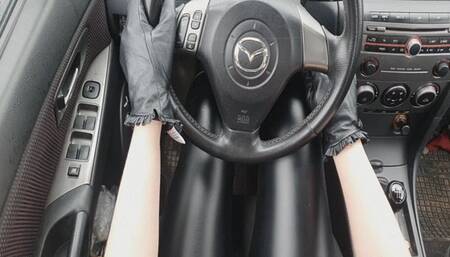 Driving in Buffalo Boots and Shiny Leggings Mazda WMV