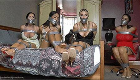 Mila, Paris, Brook & Courtney in: BigTime Struggling Lady Stick-Up High-Jinks at the 'PantyGagged Robbery Motel'! (WMV)
