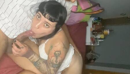 Little trans girl with natural tits sucks her hot boyfriend