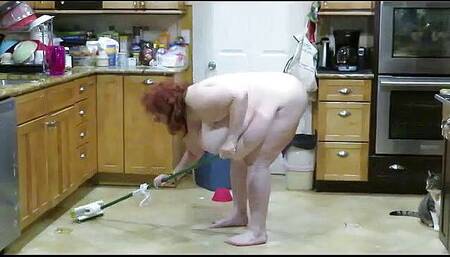 Requested video Big fat MOM milf cleans kitchen with her sponge while talking nasty to her