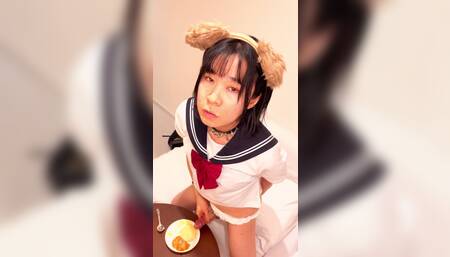 College girl teen femboy masturbates with cream and eat sweets with cum while in heat