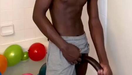 Swinging stroking my big black cock