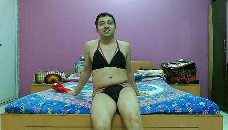 Beautiful crossdresser in sexy lingerie having fun and getting naked.