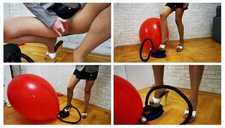 Sexy Emily explodes huge balloons and punishes your asshole with pump tube