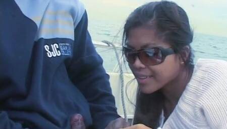 Black dude gets hot BJ from naughty slut in the ocean harbor