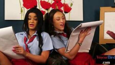 College femdom bitches tease naked male in classroom