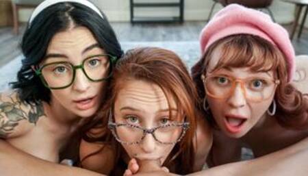 POV fucking three busty nerd girlfriends