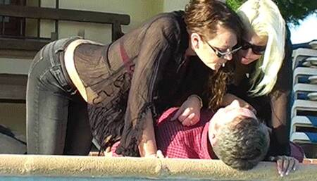 Extreme Spitting by the pool - Bitchy Brats & Fuck Face - MP4 Clip