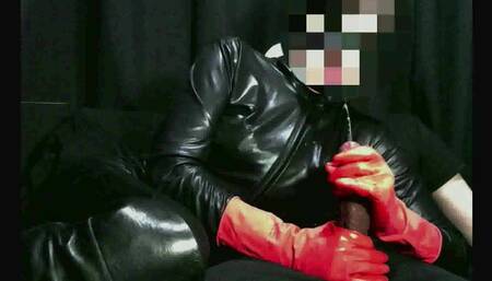 Smoking wife red rubber gloves handjob cumshot