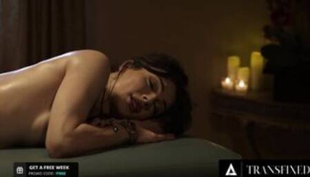 TRANSFIXED - Oiled Up T-Girl Ariel Demure Blows Her Load On Her Naughty Masseuse's Ass!