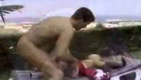 Ebony/w HUGE tits fucked outside (high white socks)