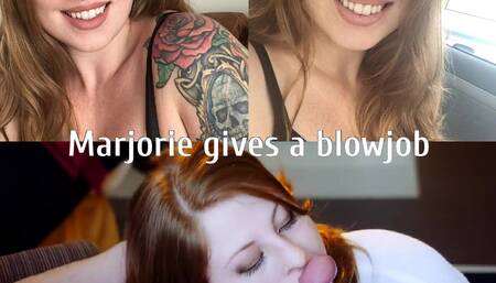 Natural redhead with tats blowjob