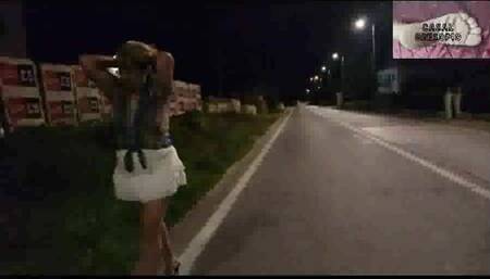 Mel showing off in public on the side of the road 4