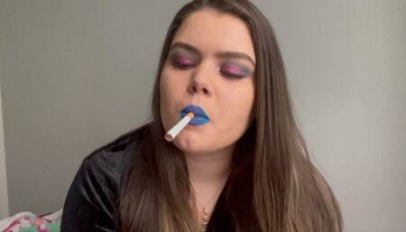 Sexy smoker with blue lipstick