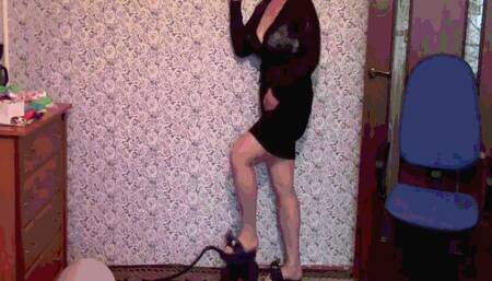 Pump up balloons with muscular legs in new slippers with sexy bows before the explosion