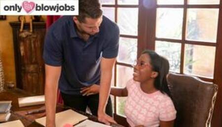 OnlyTeenBlowjobs - Nerdy Ebony Babe Sucks Her Tutor's Cock