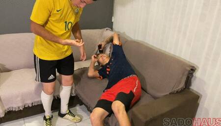 2 Football Players Bound Naked And A Leather Tickling Spanking Master