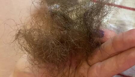Trimming my super long pussy hair closeup