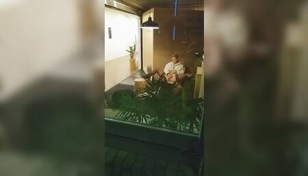 Slut Wife Piia masturbate at hotel lobby