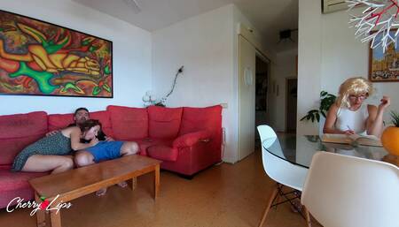 My stepsister catches us fucking while studying next to us