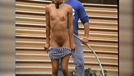 Homemade Lost Bet Strip and Hose Off Naked Walk of Shame Pussy Boobs Nude Good Sport