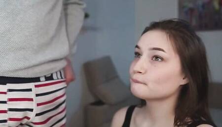 Olivia sucks mate's hard dick and gets fucked in a doggystyle position