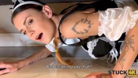 Maid screams for help and boyfriend fucks pussy from behind