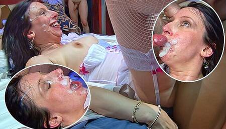 Mature Eva gets a facefull of spunk