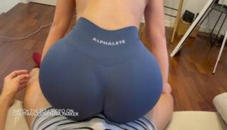 DRY HUMP - Fitness girl gets big cumshot while filming Alphalete Try on Haul