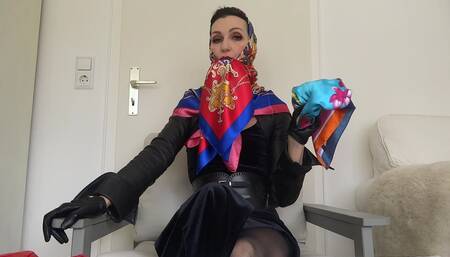 Scarf Queen: Cum on my satin scarf and lick it clean!