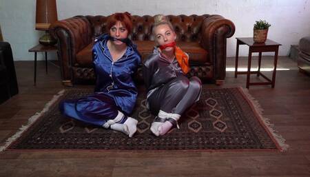 2186 Amber and Chloe in Satin Pyjamas Bondage Double